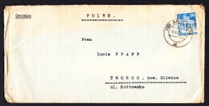 Arolsen-Gliwice koperta listu 1949 rok