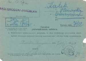 Oleszyce stempel prowizoryczny poświadczenie odbioru 1945 rok