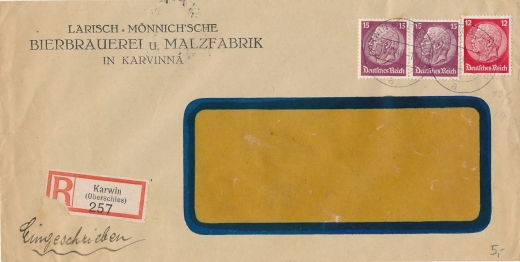 Karwina koperta listu firmowego 1940 rok - Zaolzie